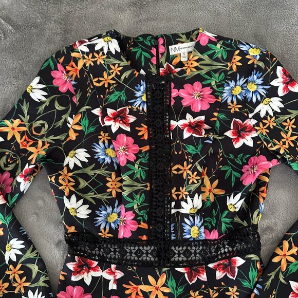 Neiman Marcus Floral Long Sleeve Tiered Mini Dress Women's SMALL Dark Romantic - Picture 6 of 7